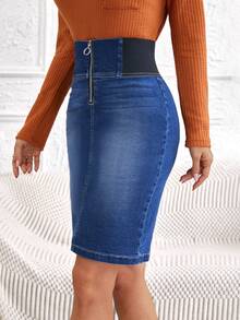 SHEIN LUNE 女式牛仔裙 - 深色水洗藍 - 查看 6