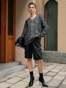 Anewsta Cable Knit Drop Shoulder Sweater - Black - View 5