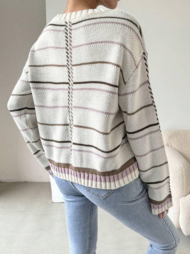 Women's Striped Sweater Pullover Knit Pullover Fall Winter Sweater