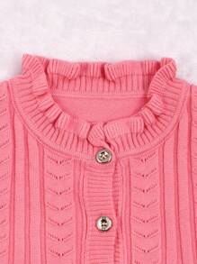 Baby Girls' Geometric Jacquard Frill Hem Sweater Set - Pink - View 3