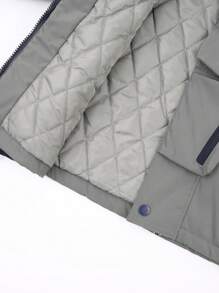 SHEIN Tween Boys' Contrast Color Hooded Casual Warm Coat For Autumn And Winter - Grey - View 5