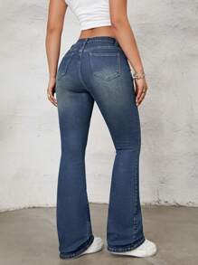 SHEIN ICON Flare Leg Jeans - Dark Wash - View 2