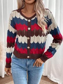 SHEIN Frenchy 對比落肩袖鈕前開衫 - 彩色 - 查看 6