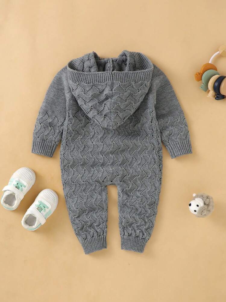 Baby Girls' Hooded Long Sleeve Sweater Romper With Raglan Sleeve