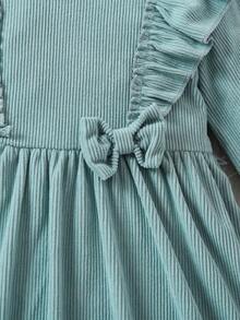 SHEIN 小女孩荷葉邊蝴蝶結連身裙 - 薄荷綠 - 查看 4