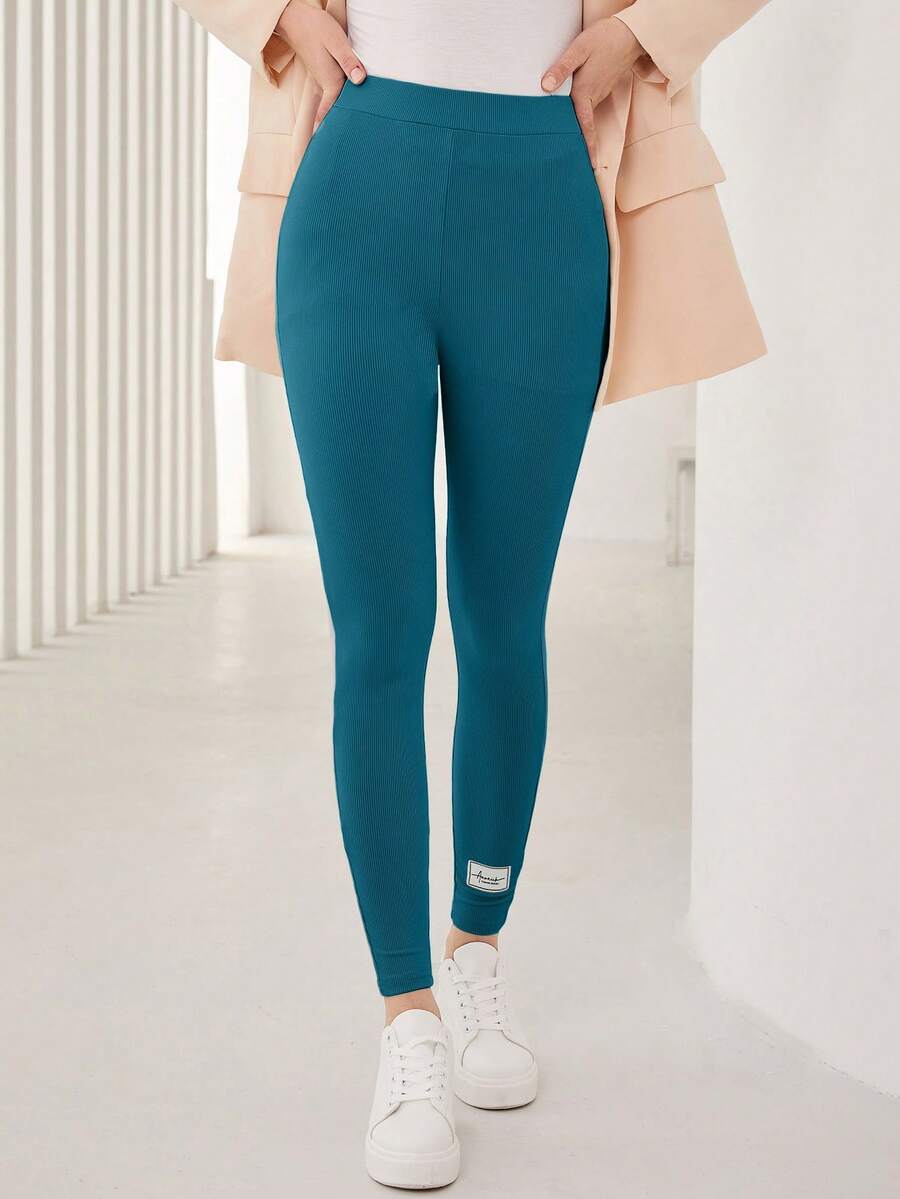 Mulvari 文字拼布長打底褲 - 水鴨藍 - 查看 1