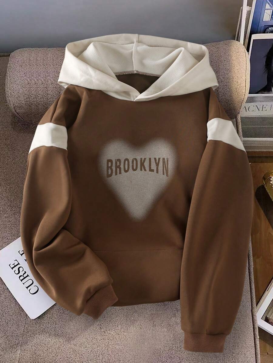 Elladie kids Tween Girl Sweet Heart Hooded Sweatshirt - Brown - View 1