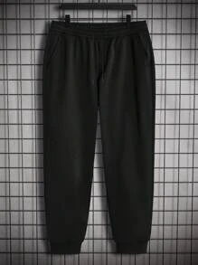 Manfinity Homme 男士大码拼接滾邊拉鏈連帽衫和運動褲 - 黑色 - 查看 8
