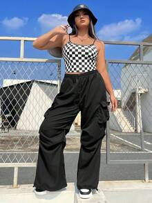 SHEIN EZwear 大碼棋盤格吊帶上衣 - 黑與白 - 查看 6