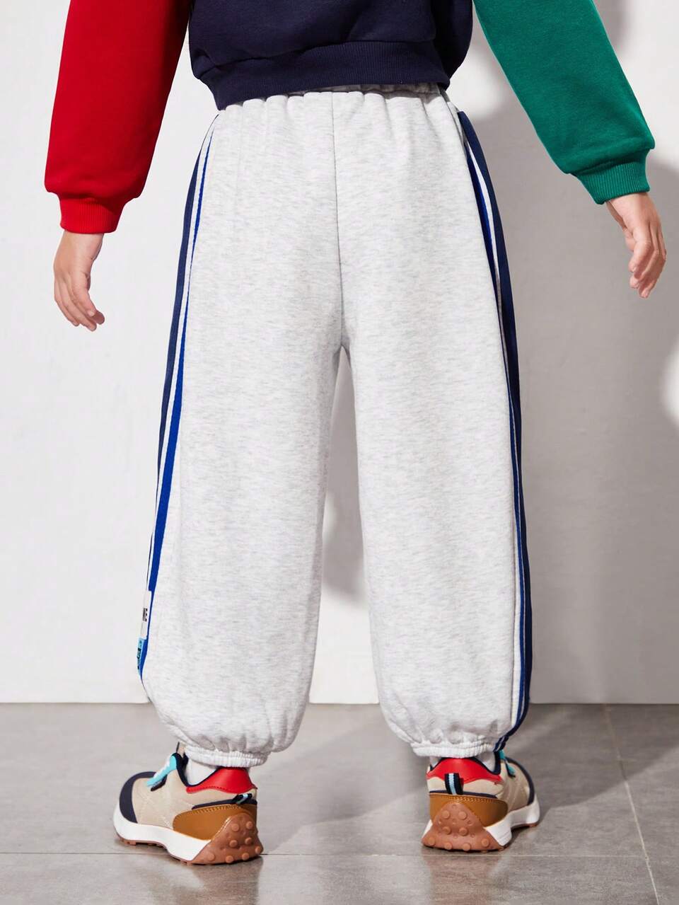 Toddler Boys’ Comfortable Casual Side Stripes And Woven Tape Knitted Pants With English Brand Label