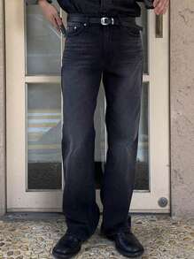 DAZY 男士直筒牛仔褲,側口袋款式 - 黑色 - 查看 5