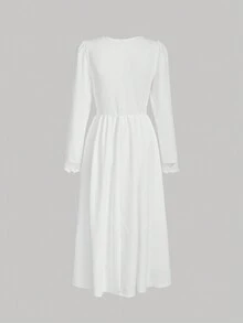 SHEIN MOD Contrast Lace Button Front Dress - White - View 2