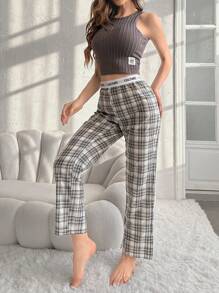 SHEIN Ladies' Pitted Stripe Design Sleepwear Set Pajama Set - Dark Grey - View 5