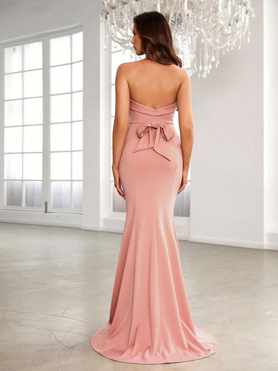 SHEIN Belle Bow Detail Backless Mermaid Hem Tube Bridesmaid Dress