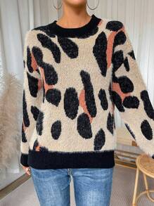 SHEIN LUNE 圖形圖案落肩袖套頭毛衣