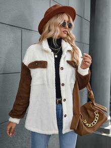 SHEIN LUNE 女款寬鬆休閒色塊下垂肩夾克 - 杏色 - 查看 5