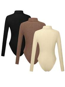 SHEIN Unity 3pcs Cut Out Mock Neck Bodysuit - Multicolor - View 2