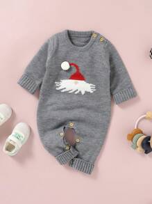 Baby Girl Cartoon Pattern Sweater Jumpsuit - Grey - View 1