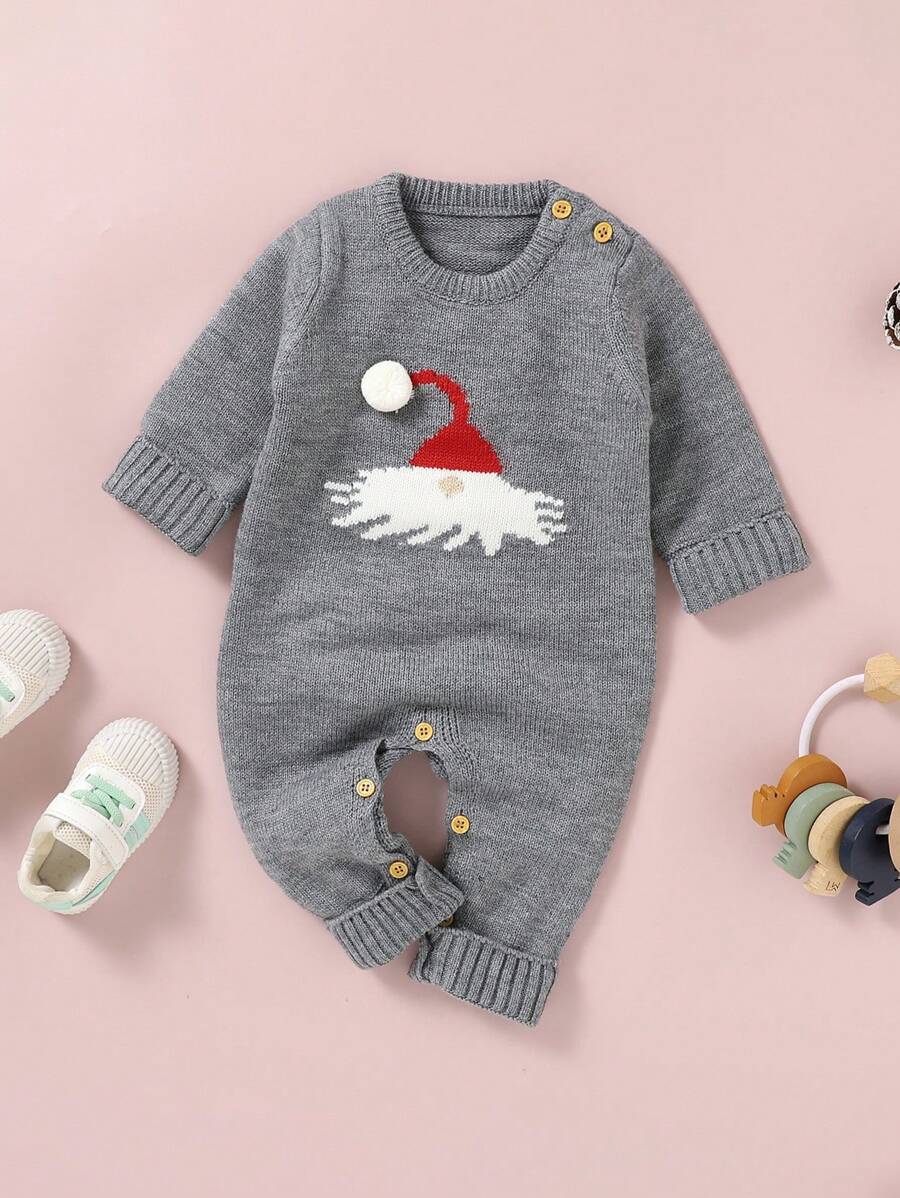 Baby Girl Cartoon Pattern Sweater Jumpsuit - Grey - View 1