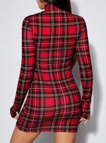 SHEIN PETITE Kẻ sọc Một nửa khóa kéo Váy bodycon Với Ngón tay cái - Đỏ - Xem 2