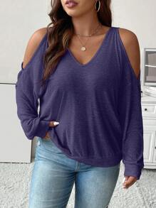 Celure Plus Size Women's Off Shoulder Sweatshirt - Purple - View 4