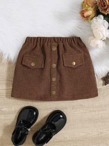 SHEIN 少女時尚優美編織實色臀部束口蓬蓬裙 - 鏽棕色 - 查看 1