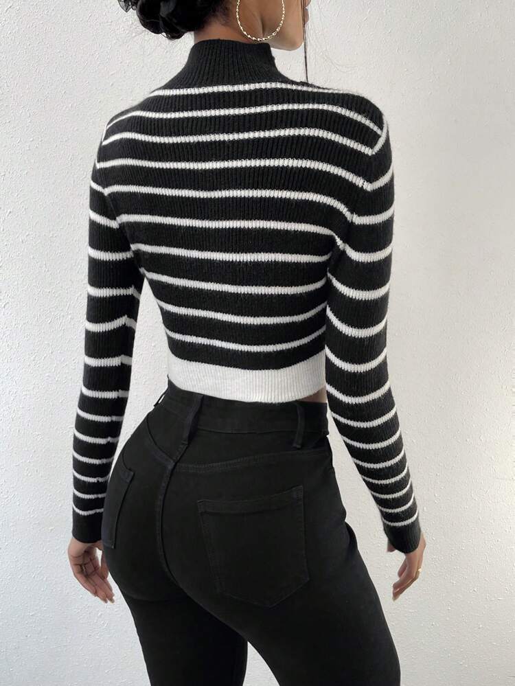 Women's Striped Colorblock Long Sleeve Knit Pullover Fall Winter Sweater