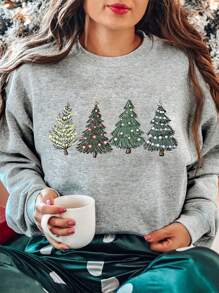 Flirla 圣诞印花落肩保暖运动衫，适合冬季 - 黑色 - 查看 1