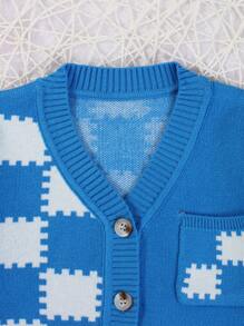 嬰兒男童色塊釦扣羊毛衫 - 藍色 - 查看 5