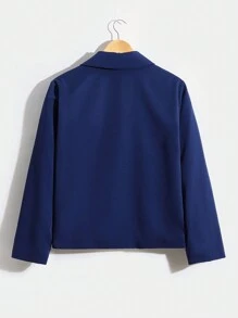 SHEIN Teen Boy Lapel Neck Dual Pocket Patch Detail Jacket - Black - View 2