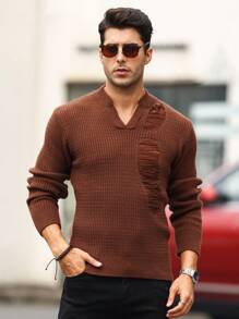 Manfinity Homme Hombres Jersey desgarro de cuello de muesca - Café integral - Ver 5