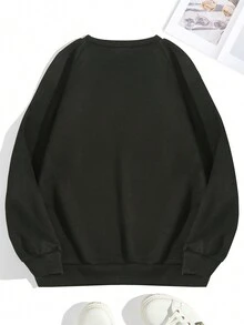 秋冬创意字母印花卫衣，女士个性化百搭圆领上衣 - 黑色 - 查看 2