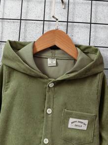 SHEIN 男童千鳥呢連帽衫,配有貼袋 - 軍綠色 - 查看 5