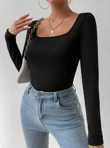 SHEIN LUNE 女用蓬鬆方領長袖 T 卹