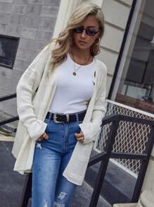 SHEIN LUNE Women'S Solid Color Drop Shoulder Cardigan - White - View 1