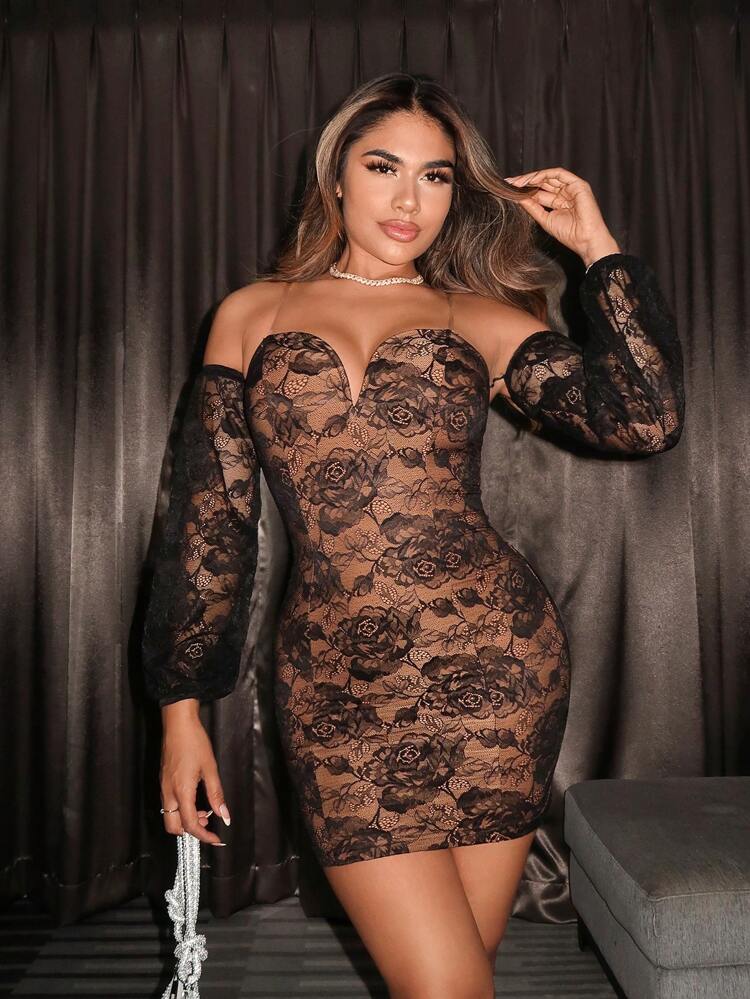 Women'S Off-Shoulder Floral Printed Lantern Sleeve Slim Fit Sexy Dress Birthday Outfit Spring Women Clothes Prom Dress Valentine Day Dress Date Night Dress Bachelorette Party