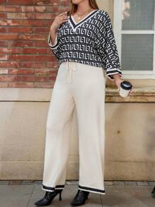 SHEIN LUNE Kích thước lớn Của phụ nữ In Áo & Dây rút Quần ống rộng Bộ - Nhiều màu - Xem 6