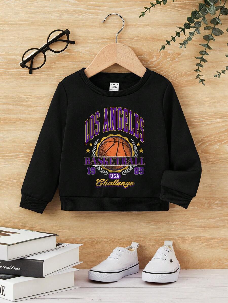 Em bé Con trai Giải trí Hoạt hình Mẫu chữ Tay áo dài Vòng cổ Áo nỉ Đối với Mùa thu Và Mùa Đông - màu đen - Xem 1