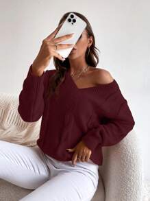 SHEIN LUNE Casual Academic Style Sweater - Maroon - View 6