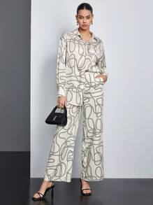 BizChic Printed Wide Leg Pants - White - View 1