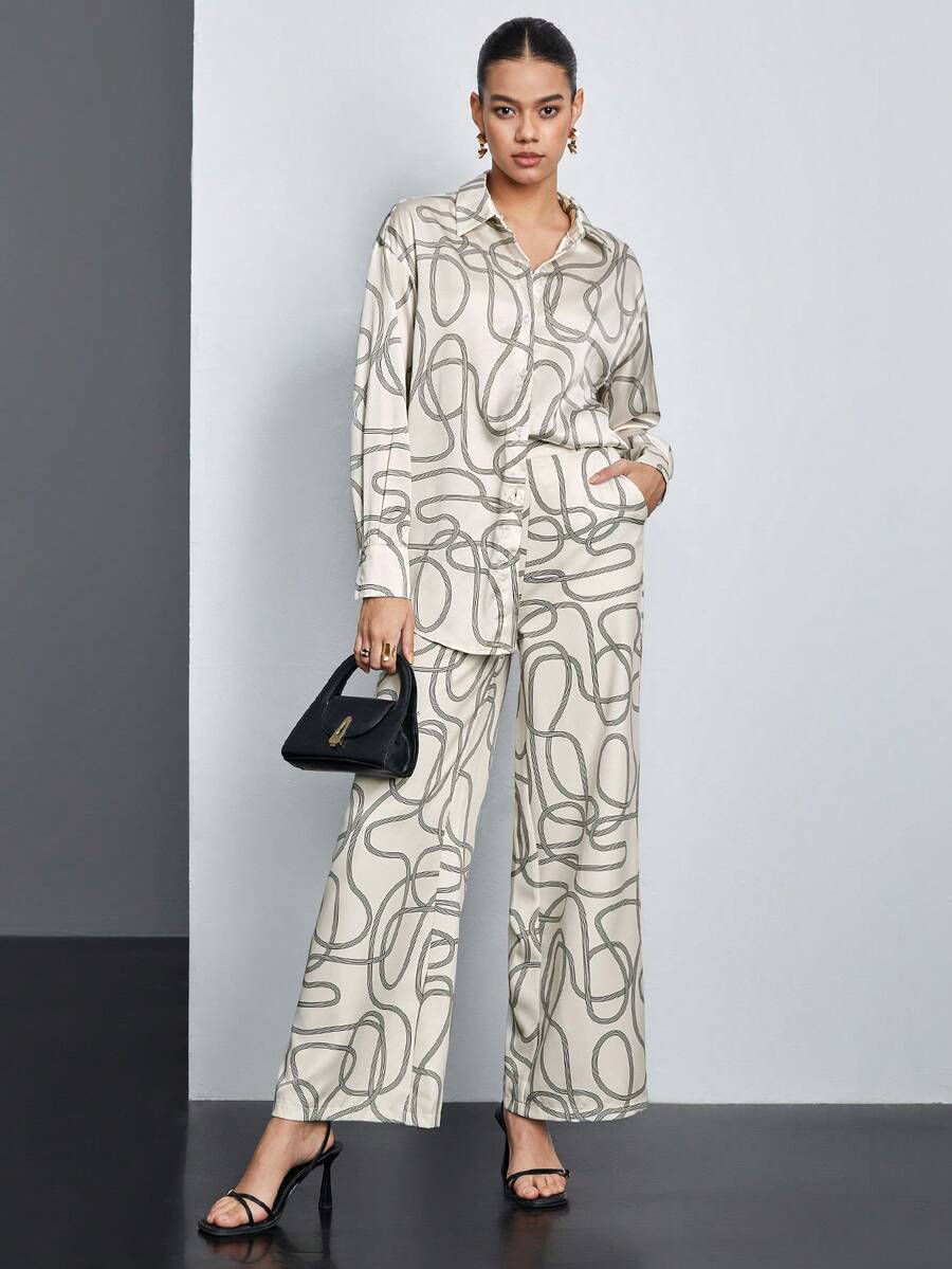 BizChic Printed Wide Leg Pants - White - View 1