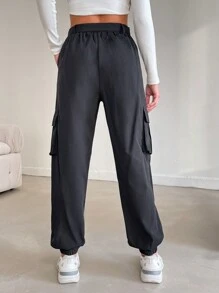 SHEIN Tall Women'S Solid Color Cargo Pants - Black - View 2