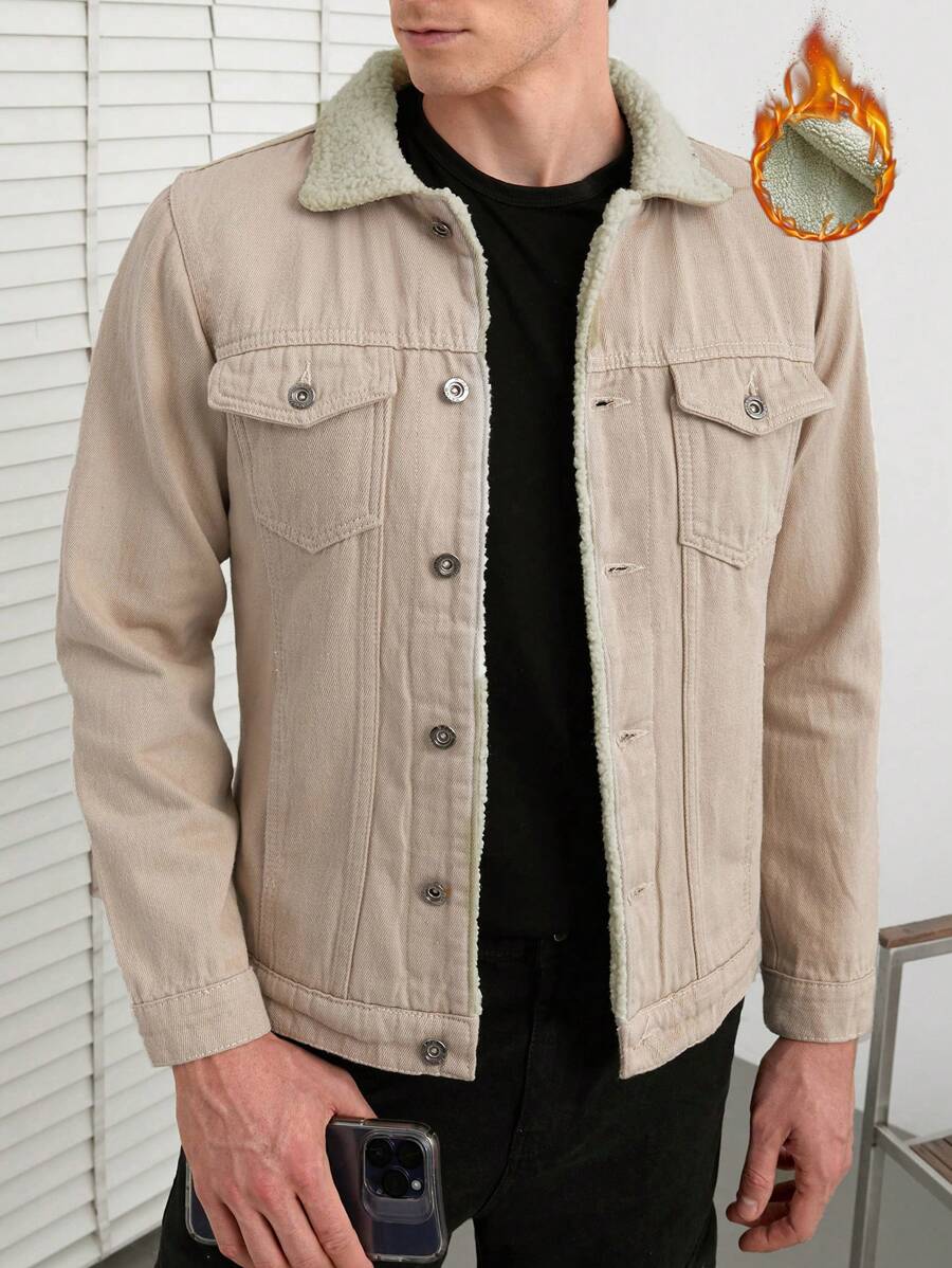 SHEIN Cottnline Nam Áo Jackets Denim - Màu be - Xem 1