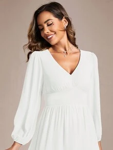 EVERPRETTY Elegantes Kurzes Brautkleid Mit V-ausschnitt Und Laternenärmeln - Weiss - Übersicht 5