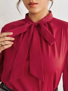 BizChic Blusa Elegante De Talla Grande Con Cuello De Lazo - Rojo - Ver 7