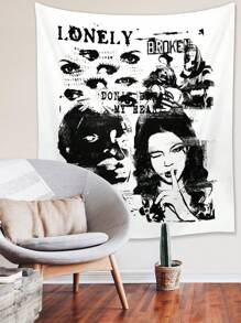 ROMWE Grunge Punk 1 Miếng In Polyester Tấm thảm - Đen và trắng - Xem 7