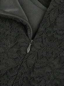 Của phụ nữ Màu thuần Viền tua Ruffle Xếp li Đầm - màu đen - Xem 3