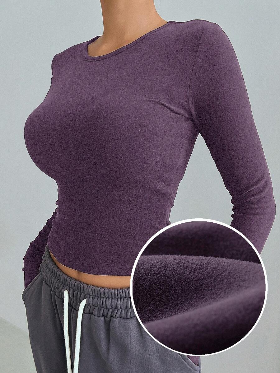 DAZY 實色保暖短袖上衣 - 紫色 - 查看 1