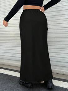 SHEIN EZwear 大尺碼半身裙 - 黑色 - 查看 2