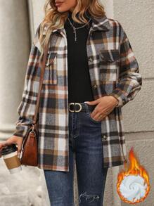 SHEIN LUNE Plaid Jacket With Small Collar And Thickened - Multicolor - View 1